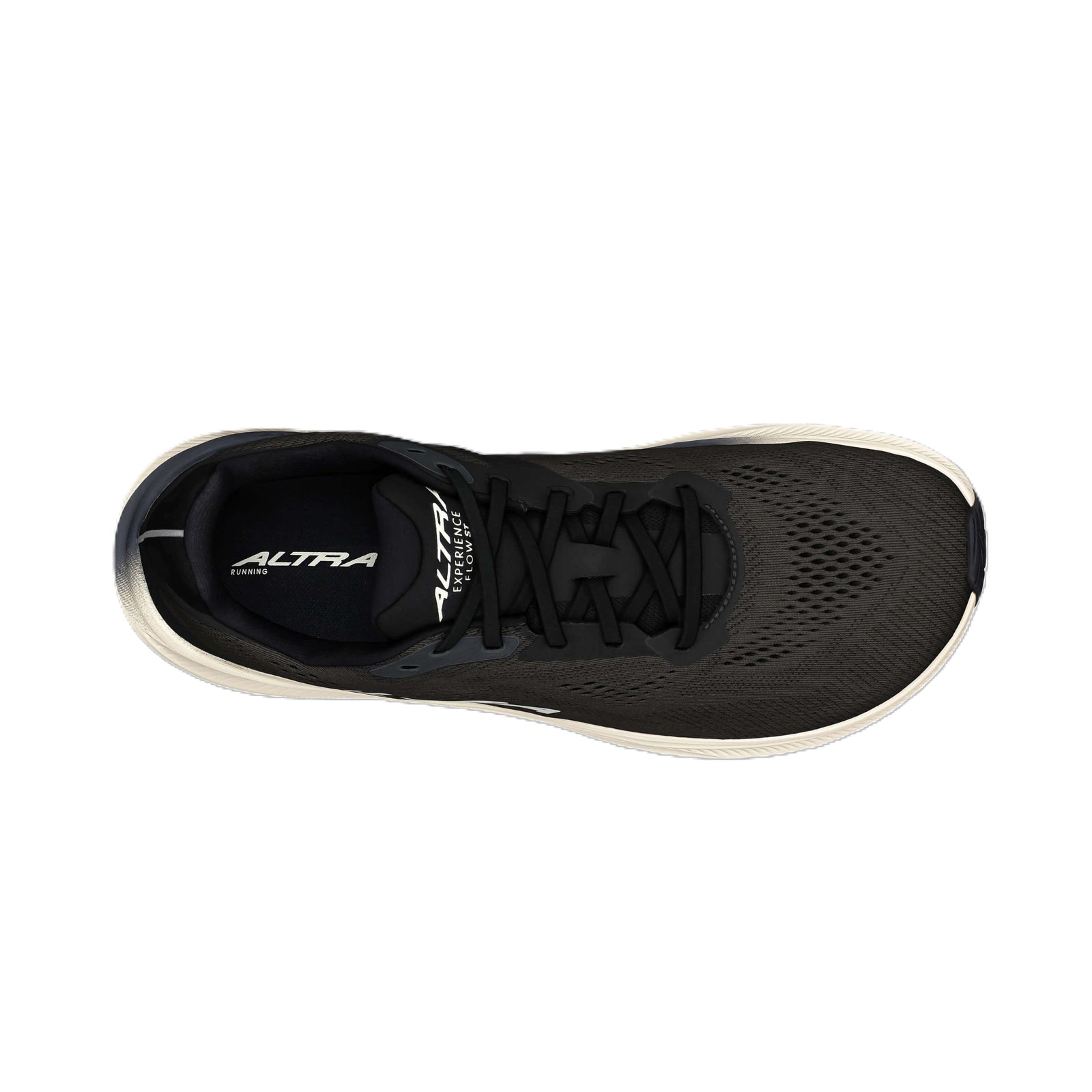 Black running shoe with 'Altra' branding on a white background
