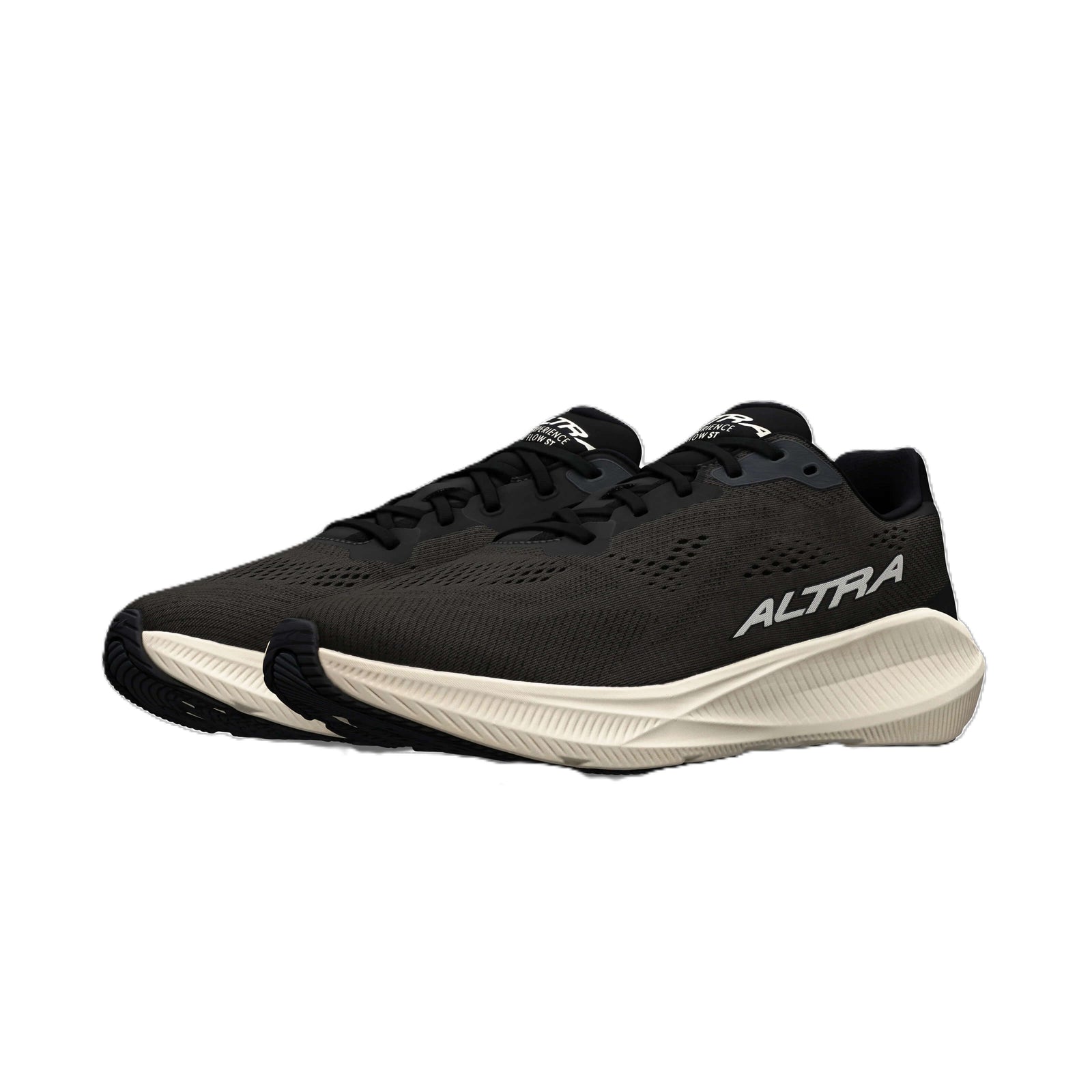 Black and cream sneakers with a visible brand logo on a white background