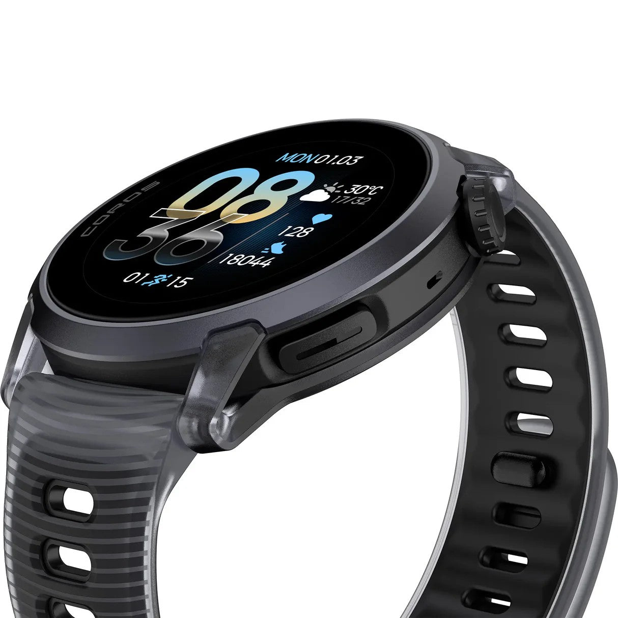 Smartwatch with a black strap on a white background