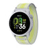 Smartwatch with a yellow and white strap on a white background