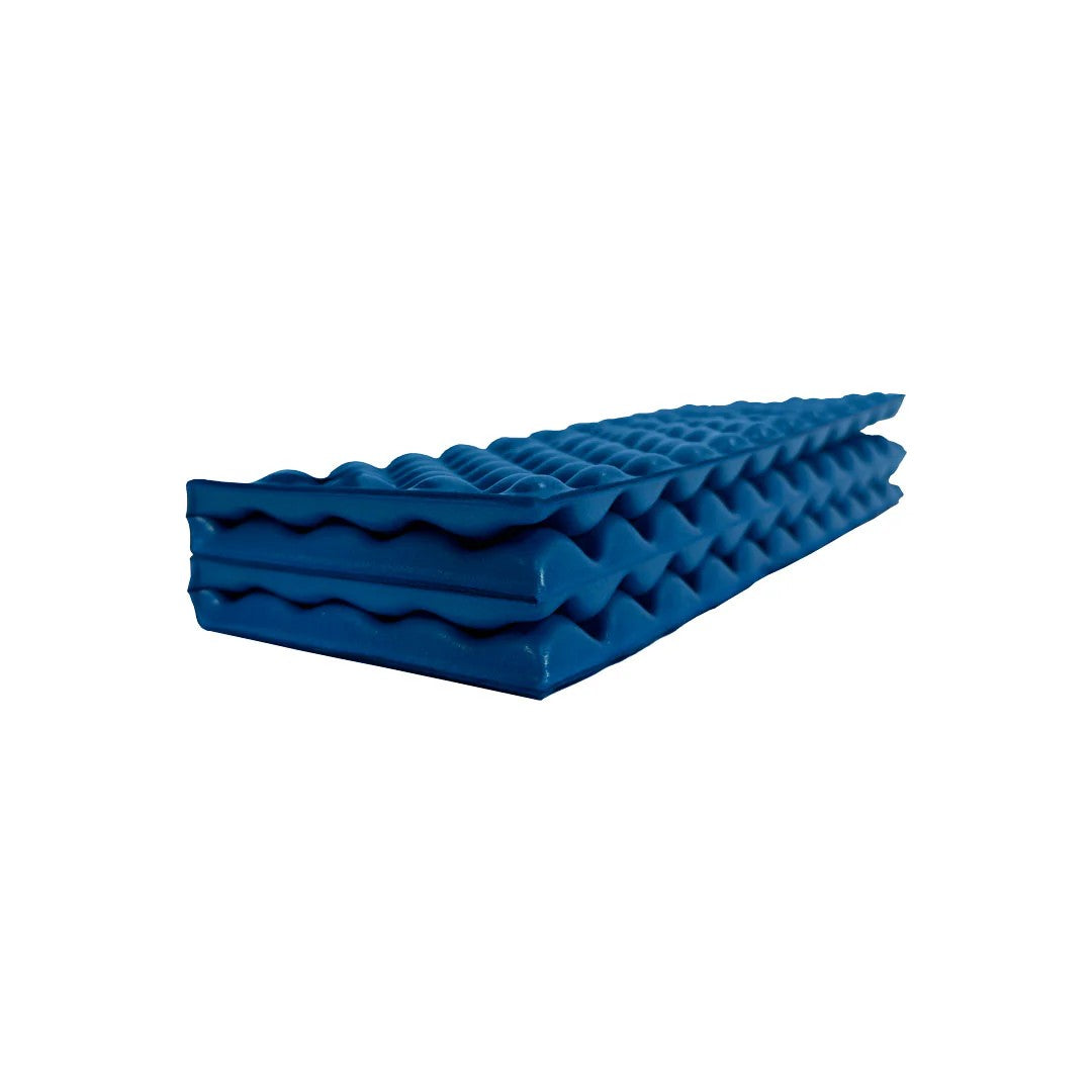Blue foam sleeping pad on a white background