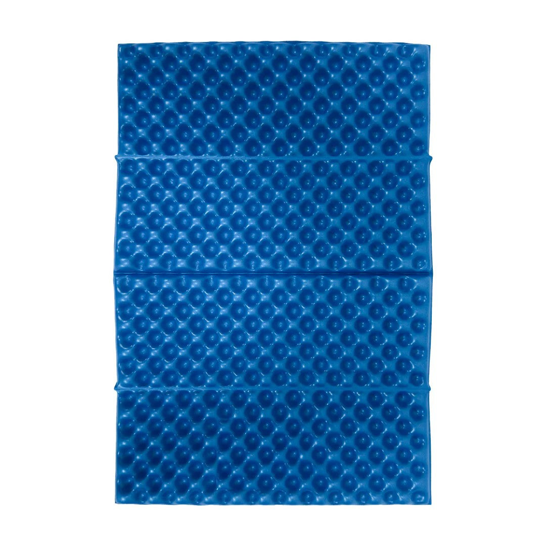 Blue foam sleeping pad with quilted pattern on a white background