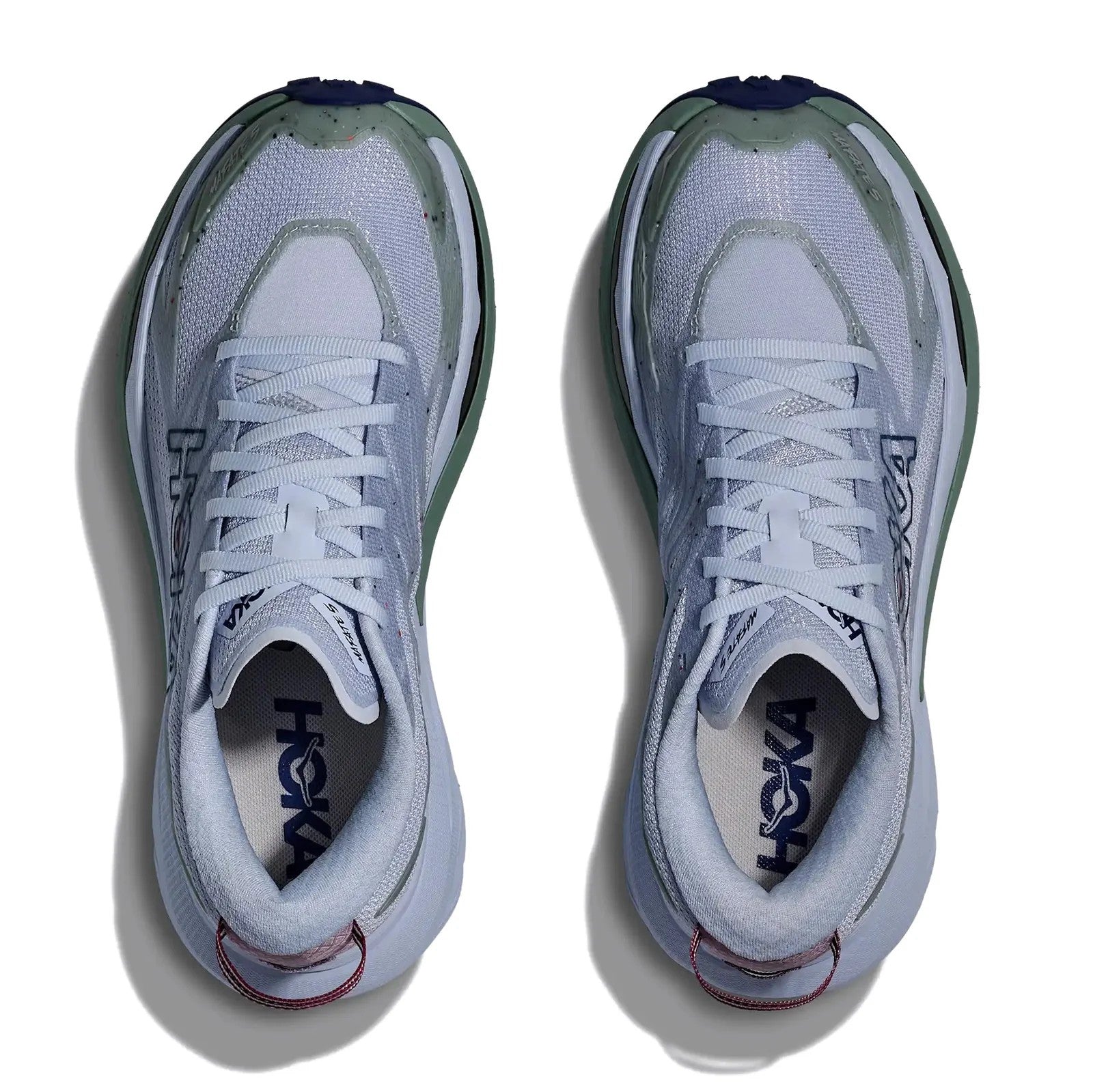 Pair of running shoes with visible branding on a white background