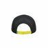 Black cap with a yellow strap on a white background