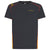 A dark gray short-sleeve athletic t-shirt with yellow and red accents, featuring the 'LA SPORTIVA' logo on the left chest, displayed on a clean white background.