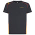 A dark gray short-sleeve athletic t-shirt with yellow and red accents, featuring the 'LA SPORTIVA' logo on the left chest, displayed on a clean white background.