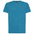 A blue short-sleeve athletic t-shirt with a crew neck, featuring a small orange 'La Montagne' logo on the left chest and gray reflective shoulder patches, shown on a plain white background.