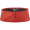 A red athletic pulse belt with a diagonal zippered pocket and a drawstring, shown against a plain white background.