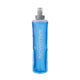 A blue Salomon Soft Foam collapsible water bottle with a gray cap, shown on a light gray background.