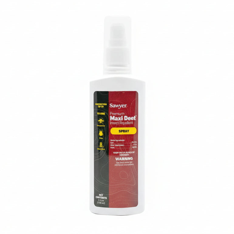 Sawyer Maxi-Deet insect repellent spray bottle on a white background