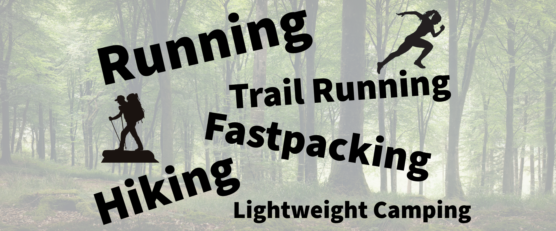 Text overlay on a forest background with running and outdoor activities listed.