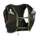 Black and green running vest with water bottles on a light gray background
