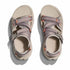 Pair of gray sandals with orange accents on a white background