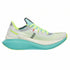 Saucony running shoe with green accents on a white background